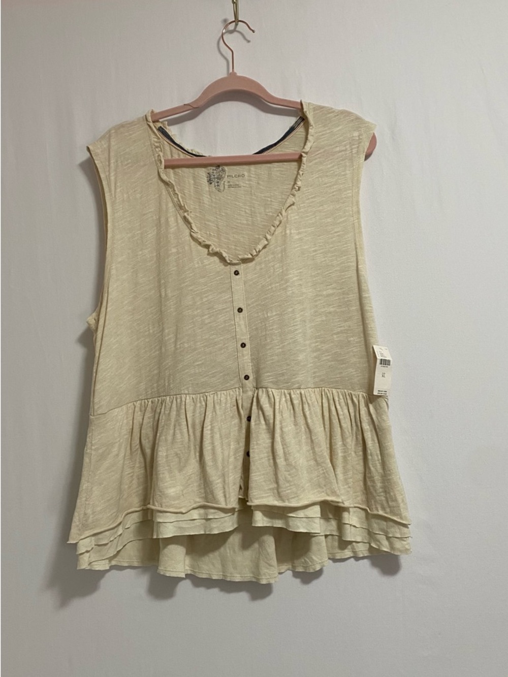 Pilcro Anthropologie Cream Ruffle-Tiered Sleeveless Button Front Tunic